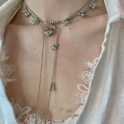 Mehrlagige Halskette mit Blütenquasten, Schlüsselbein-Kette - 12