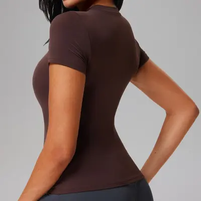 Kadın Omuz Dikişli Spor Tişört, Slim Fit, Nefes Alabilir, Kısa Kollu - 5