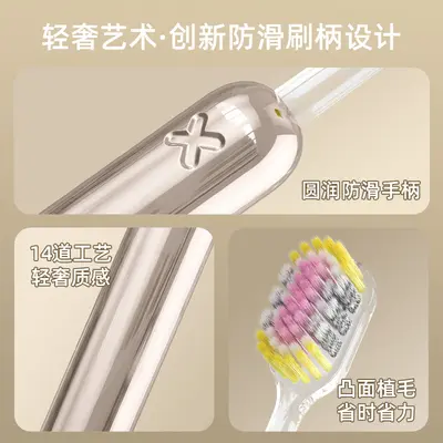 高档轻奢山型橄榄头凸面牙刷螺旋弹力软毛护龈成人家用牙刷