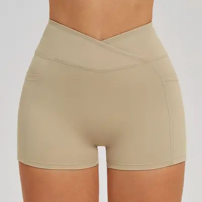 Çapraz Bel Bantlı Yüksek Belli Yoga Şortu, Açık Hava Koşu ve Bisiklet - 8