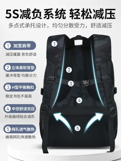 Boys' Schoolbag for Junior and High School Students, Large Capacity, Spine Protection - 4