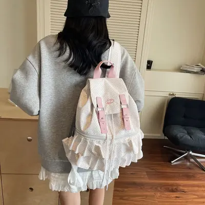 Koreanischer Stil Rucksack mit Punkten und Spitze, großes Fassungsvermögen, Damen-Freizeit - 3