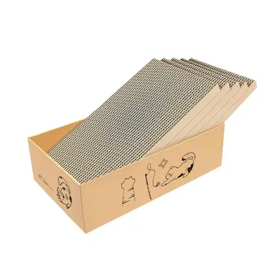 Rectangular Cat House Box Set with Corrugated Cardboard Scratcher and 5 Scratching Pads - 6