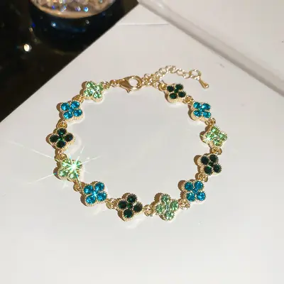 Strass-Glücksklee-Blüten-Armband, Vintage - 11