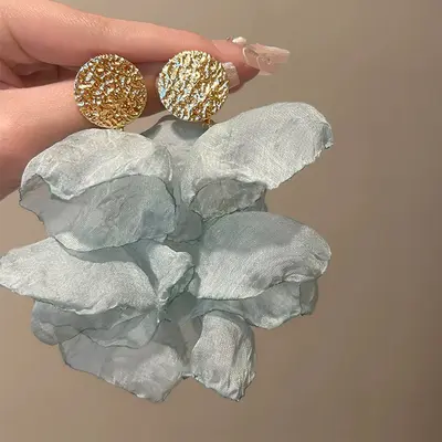 Chiffon Petal Earrings Vintage White Women's Style - 6