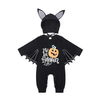Newborn Halloween Bat Romper with Hooded Skeleton Costume - 8