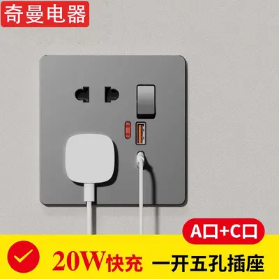 Type 86 Single-Frame 10A Five-Hole Socket with USB and Type-C Charging Panel