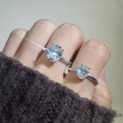 8 karat oval kesim nişan yüzüğü 3A kübik zirkonya - 12