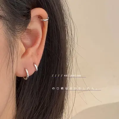 925 Silver Hoop Earrings Korean Style Hypoallergenic - 1
