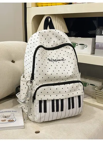 Japanese Style Piano Pattern Women's Backpack for High School and College - 11