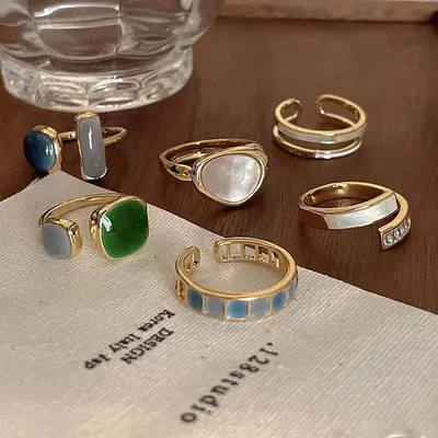 Emerald gemstone open statement ring for women