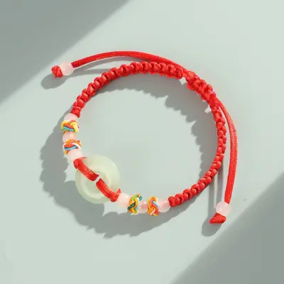 Creative new red string bracelet for men and women, imitation jade safety clasp, hand-woven double bracelet, jewelry, street stall source - 12