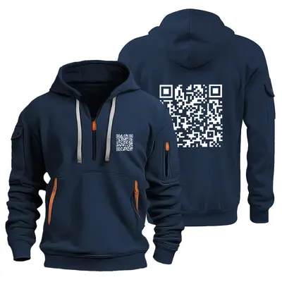 Men's Hooded Zip-Up Fleece Sweatshirt with QR Code Design - 8