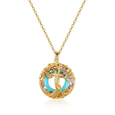 Crystal Glass Life Tree Necklace, Colorful Design - 7