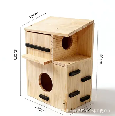Hanging Wooden Squirrel House with Viewing Window and Nut Feeder
