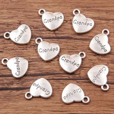 Antique Silver Heart Pendant Charms, Geometric Letters, Angel Wings and Flowers - 10