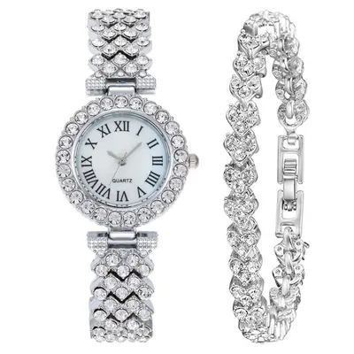 Women's quartz watch with rhinestone detail and Roman numerals - 12