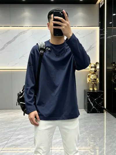 Herren-Basisshirt langarm, dünn, locker geschnitten, lässiges T-Shirt