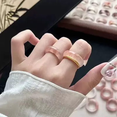 天然桃花酿素圈戒指小红书爆款ins金丝玉甜美手环简约闺蜜款圆环