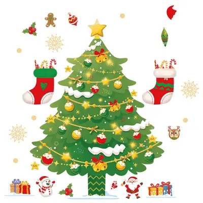 Santa Claus Tree Static Window Sticker Set
