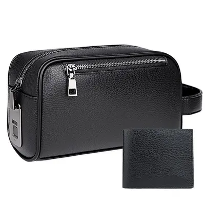 Men's Handbag with Fingerprint Lock, Litchi Grain and Coin Pocket - 9