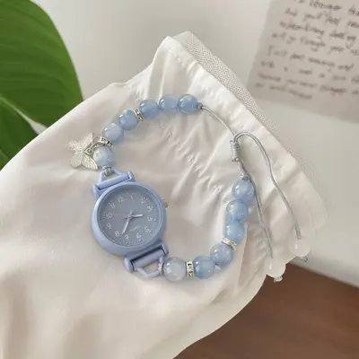 Kelebek boncuklu bileklik saat, kuvars, öğrenciler için