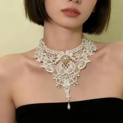 Gotik dantel choker kolye, siyah - 3