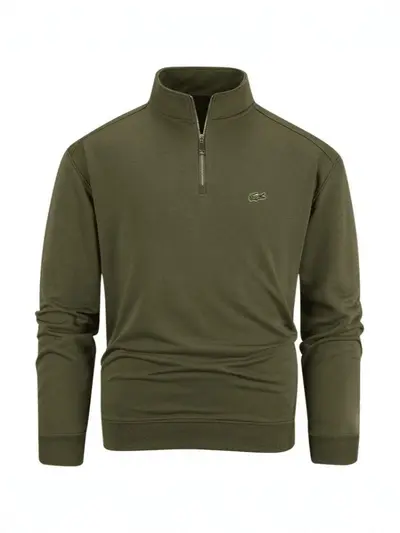 Half-Zip Terry Loop Sweatshirt with Embroidery, Autumn Winter