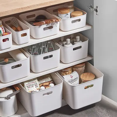 Plastic storage box for kitchen, pantry organizer
