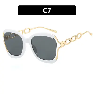 Large Square Frame Chain Women's Sunglasses with UV Protection - 12