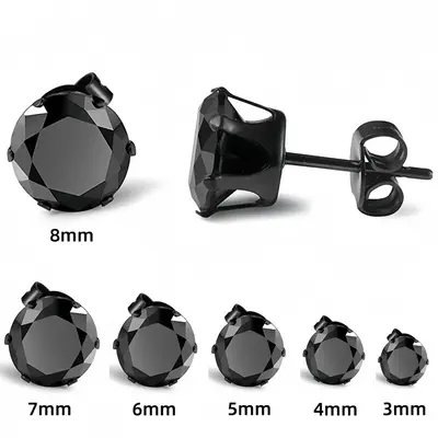 Stainless Steel Stud Earrings, Six-Claw, Zirconia Crown