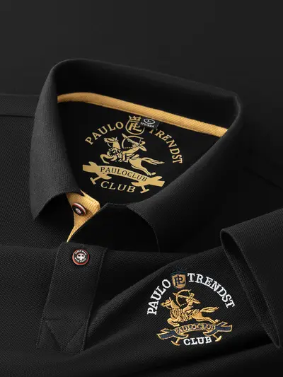 Men's 100% Mercerized Cotton Polo Shirt, Embroidered Small Horse Logo, Long-Sleeve - 4