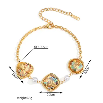 Geometric Abalone Shell Jewelry Set with 18K Gold Plated Titanium Steel Necklace - 11