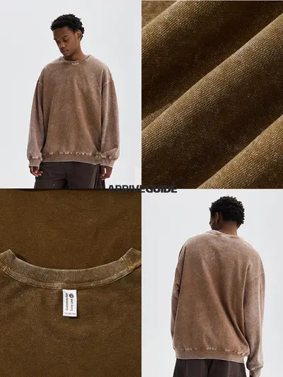 350 gsm 100% Cotton Washed Crew Neck Sweatshirt for Men and Women
