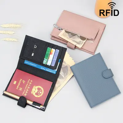 Reisepass-Mappe, echtes Leder, RFID-geschützt, Kartenfächer