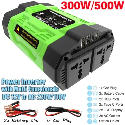 Modifiye Sinüs Dalga İnvertör 12V 220V 300W 500W, LED Ekranlı, Çift USB - 1