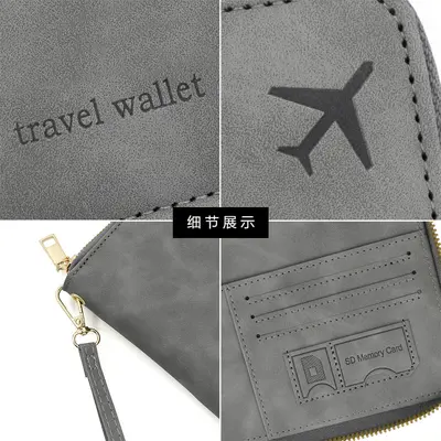 RFID korumalı pasaport cüzdanı, fermuar kapanış, büyük kapasite - 5