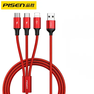 Pinsheng 3-in-1 braided 100W şarj kablosu, Type-C hızlı