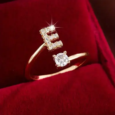 26 Letter Micro Zircon Women's Ring, 14K Plated - 10