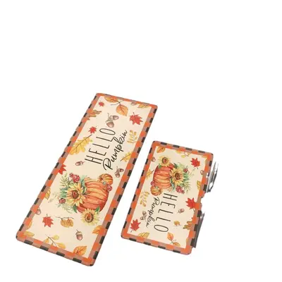 Thanksgiving Kitchen Two-Piece Set, Pumpkin Water and Oil Absorbing Floor Mat