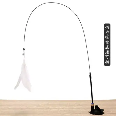 Suction Cup Cat Teaser Wand with Feather and Bell, Detachable Replacement Head - 6