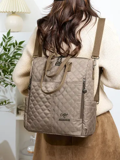 Women's Diamond Stitch Patchwork Commuter Backpack - 4
