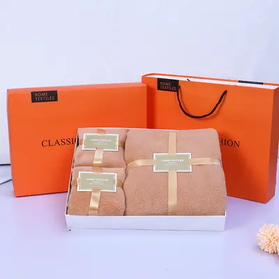 Dreier-Set Korallensamt-Handtücher, Geschenkbox, hochabsorbierend - 11