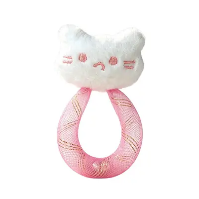 White Cat Toy with Plush Teaser Wand and Bell, Chew-Resistant - 5