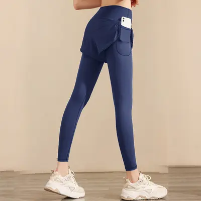 遮胯显瘦假两件健身裤女高腰弹力隐形口袋防走光跑步瑜伽长休闲裤 - 8