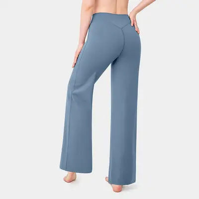Kadın Bol Kesim Düz Paça Yoga Pantolonu, Yüksek Bel, Dikişsiz - 11