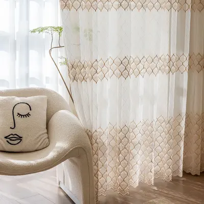 Modern Minimalist Yaprak Nakışlı Tül Perde, Hazır Pencere Perdesi
