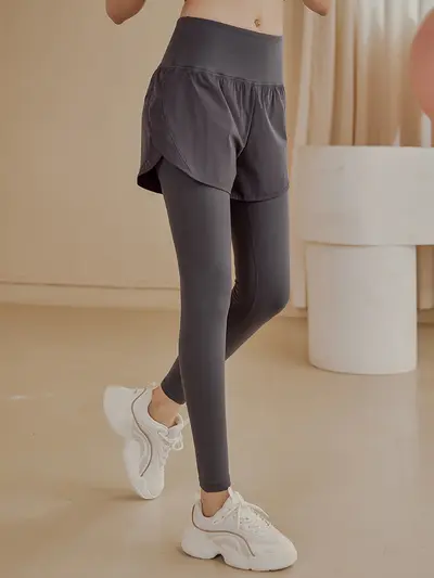 Yogahose im Zweiteiler-Look, hoher Bund, Bauchkontrolle, elastisch - 5