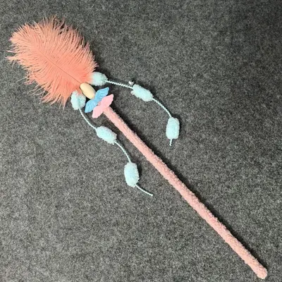 Ostrich Feather Cat Teaser Wand with Plush Wooden Stick - 8