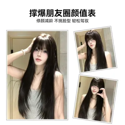 Women's Realistic Crown Topper Hair Piece with Full Bangs - 4